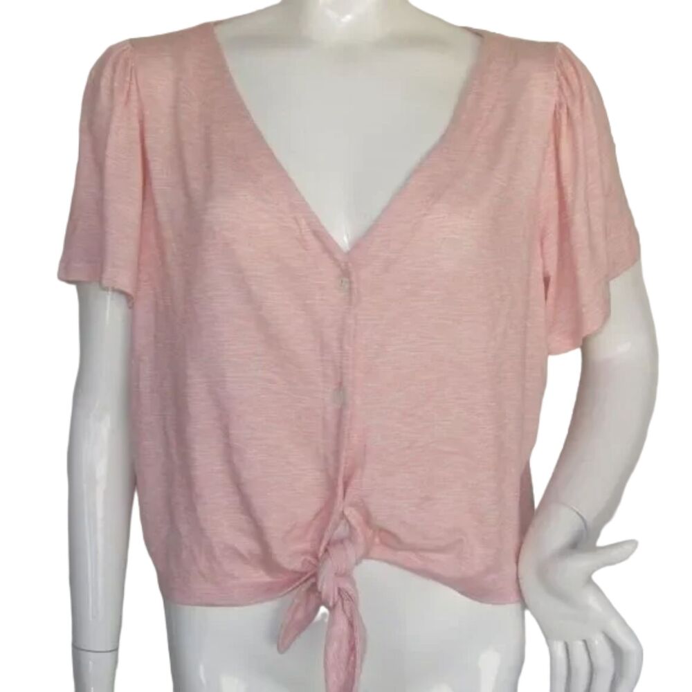 HB/HALE BOB Sweater, XL, Blush pink, Cardigan, Tie Front, Buttons, Short sleeves